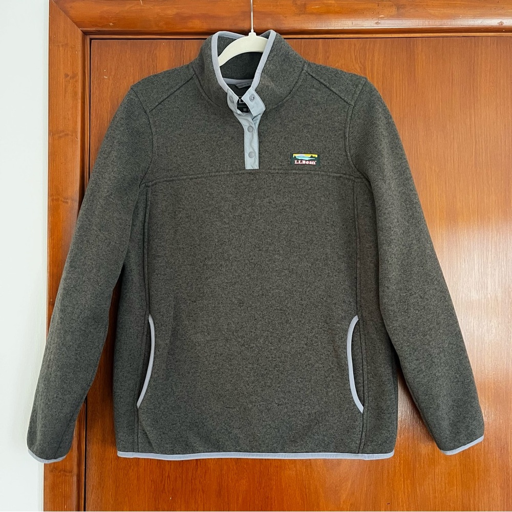 L.L.Bean Women’s Green/Gray Snap T Pullover Sweater Fleece